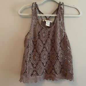 American Rag taupe flowery crotchet tank small